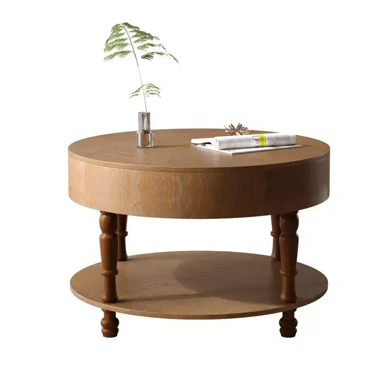 GDFStudio Navia Table Basse Ronde Moderne en Bois de 31 po avec Rangement et Étagère
