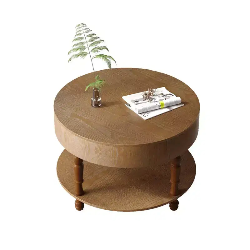 GDFStudio Navia Table Basse Ronde Moderne en Bois de 31 po avec Rangement et Étagère