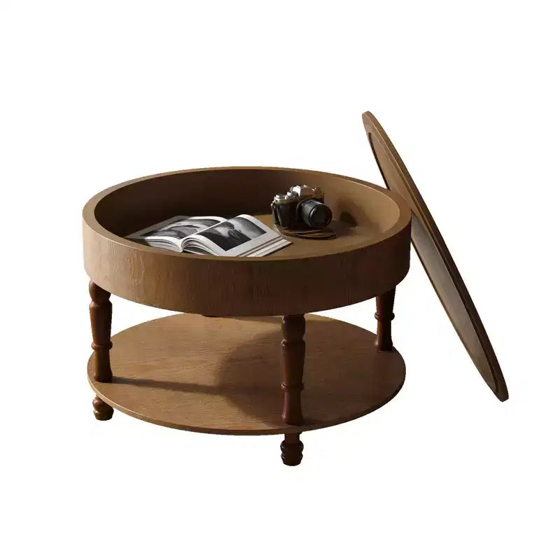 GDFStudio Navia Table Basse Ronde Moderne en Bois de 31 po avec Rangement et Étagère