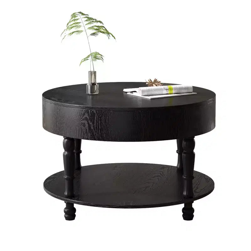 GDFStudio Navia Table Basse Ronde Moderne en Bois de 31 po avec Rangement et Étagère