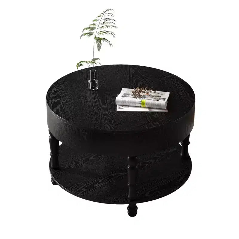 GDFStudio Navia Table Basse Ronde Moderne en Bois de 31 po avec Rangement et Étagère