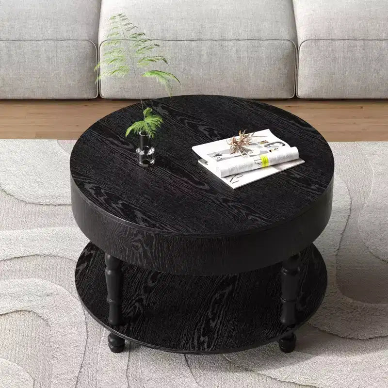 GDFStudio Navia Table Basse Ronde Moderne en Bois de 31 po avec Rangement et Étagère