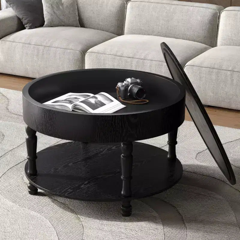GDFStudio Navia Modern Wooden 31Round Storage Coffee Table with Shelf