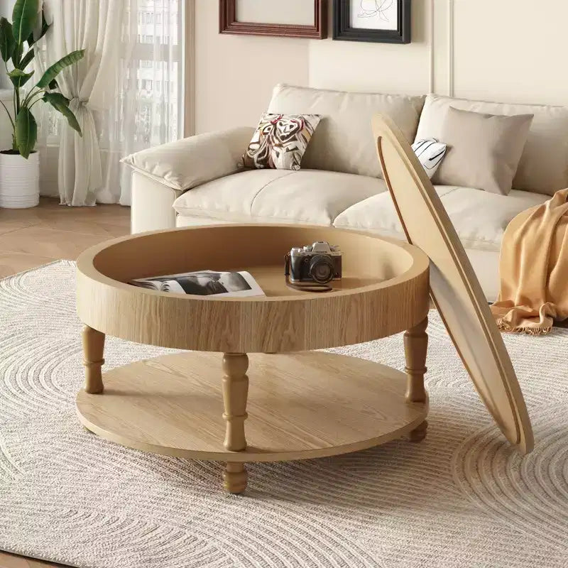 GDFStudio Navia Table Basse Ronde Moderne en Bois de 31 po avec Rangement et Étagère