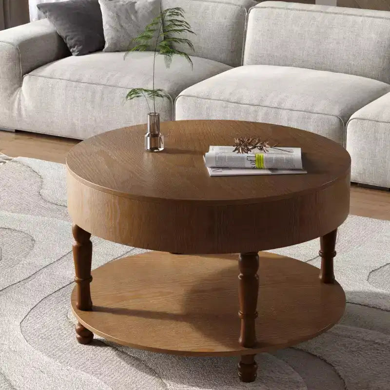 GDFStudio Navia Table Basse Ronde Moderne en Bois de 31 po avec Rangement et Étagère