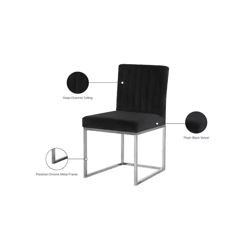 Meridian Furniture, Chaises de salle à manger en velours noir Giselle, lot de 2