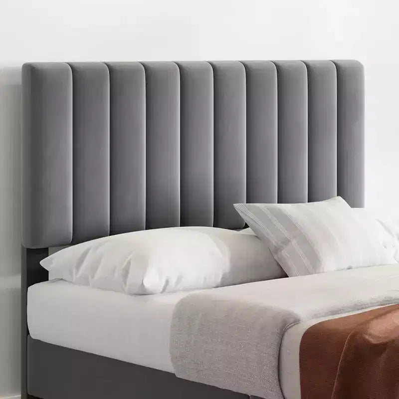 TROPOW Bed Frame with Velvet Headboard Adjustable, Bed Frame with Strong Wood Slats, Velvet Upholstered Platform, Noise-Free, No Box Spring Needed