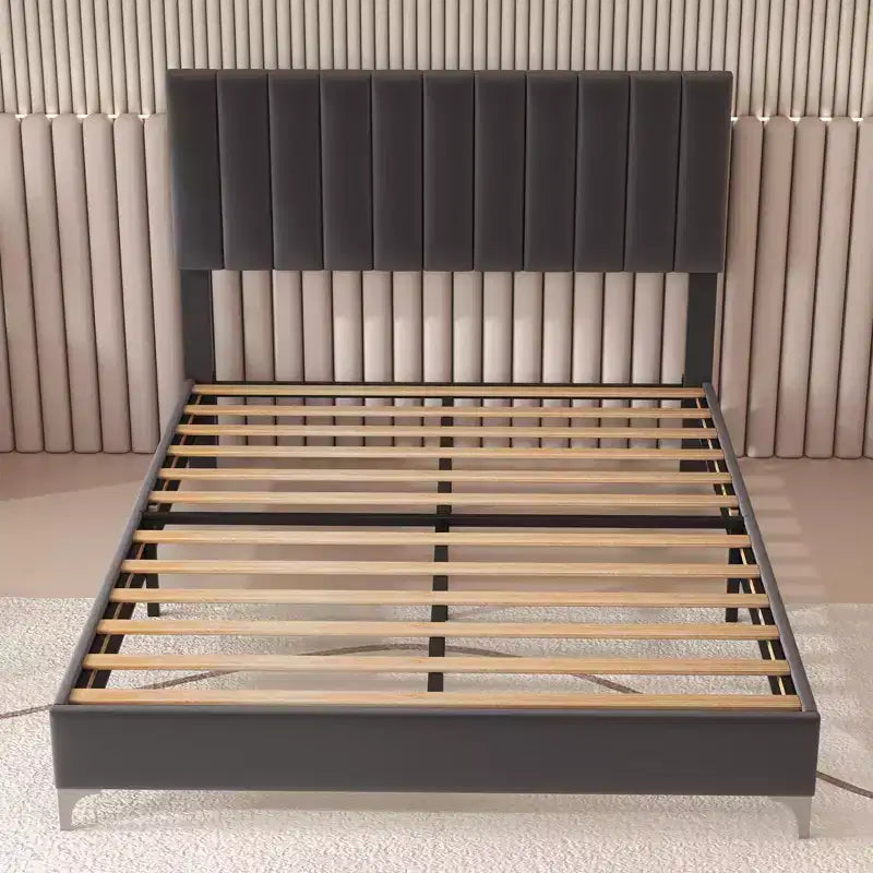 TROPOW Bed Frame with Velvet Headboard Adjustable, Bed Frame with Strong Wood Slats, Velvet Upholstered Platform, Noise-Free, No Box Spring Needed