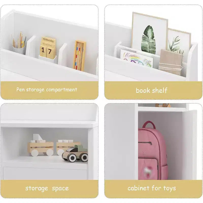 Acekool Kids Desk and Chair Set, Wooden Study Desk with Hutch, Storage Cabinet & Organizer, Student Computer Table for Bedroom