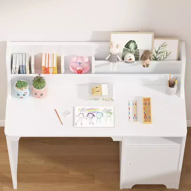 Acekool Kids Desk and Chair Set, Wooden Study Desk with Hutch, Storage Cabinet & Organizer, Student Computer Table for Bedroom