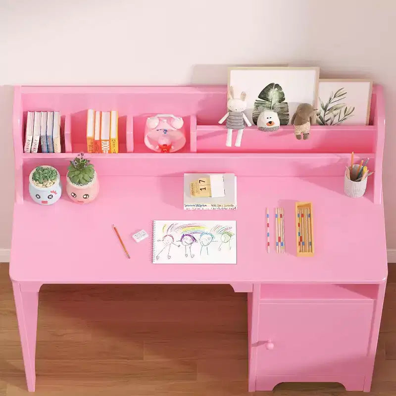 Acekool Kids Desk and Chair Set, Wooden Study Desk with Hutch, Storage Cabinet & Organizer, Student Computer Table for Bedroom