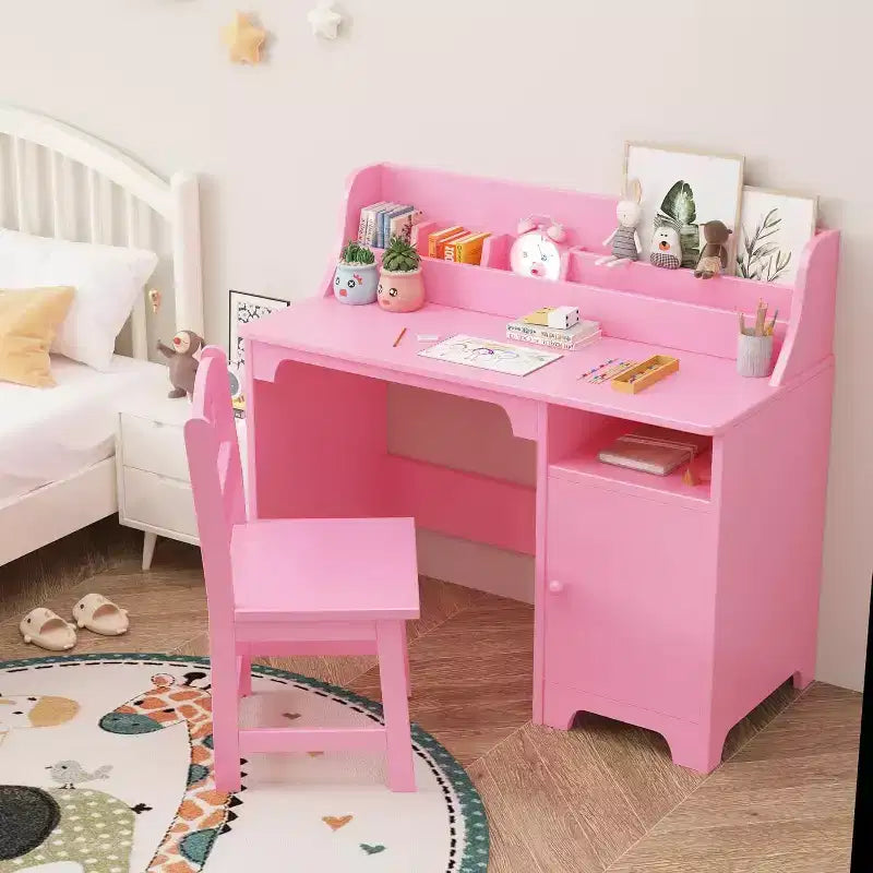 Acekool Kids Desk and Chair Set, Wooden Study Desk with Hutch, Storage Cabinet & Organizer, Student Computer Table for Bedroom