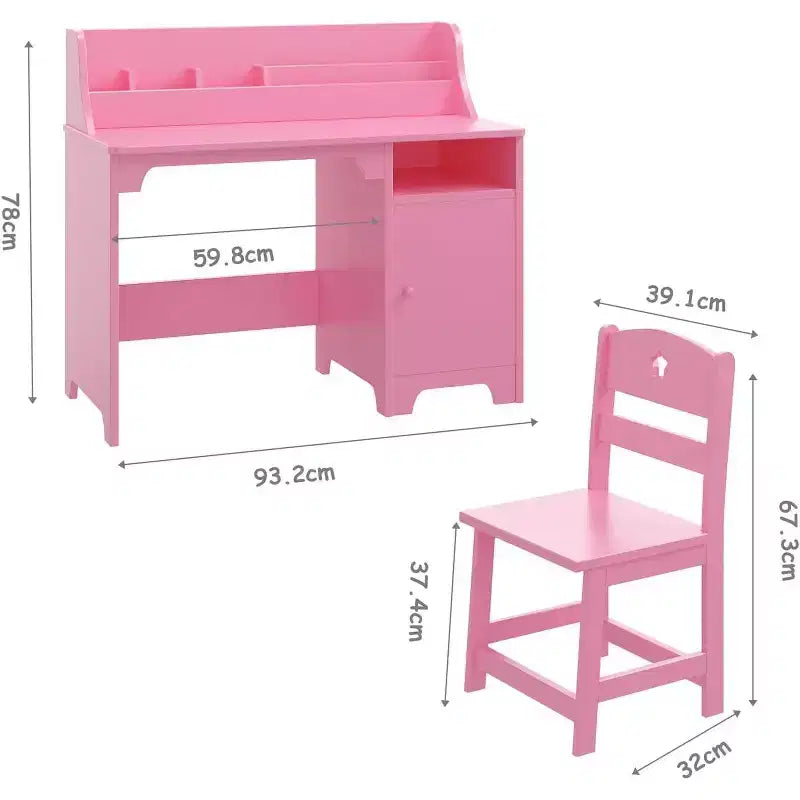 Acekool Kids Desk and Chair Set, Wooden Study Desk with Hutch, Storage Cabinet & Organizer, Student Computer Table for Bedroom