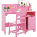Acekool Kids Desk and Chair Set, Wooden Study Desk with Hutch, Storage Cabinet & Organizer, Student Computer Table for Bedroom