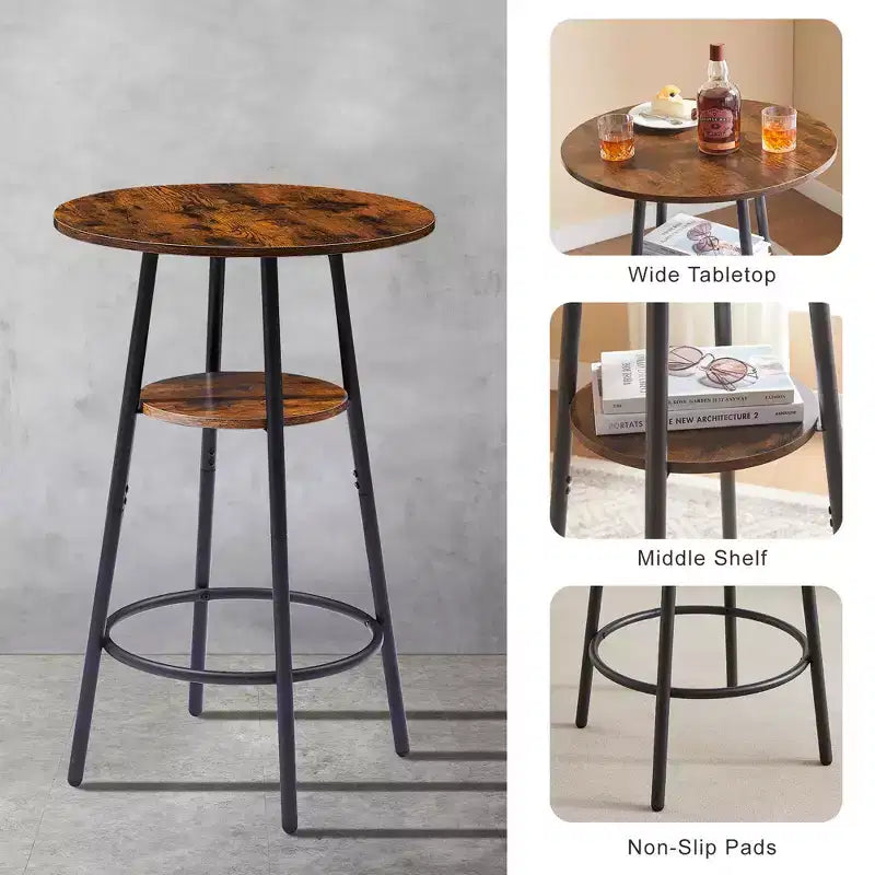 3-Piece Bar Stool Set for 2, Counter Bar Height Dining Set with 2 Padded Stool, Breakfast Table Set Bistro Dining Set, Rustic&Industrial - ModernLuxe