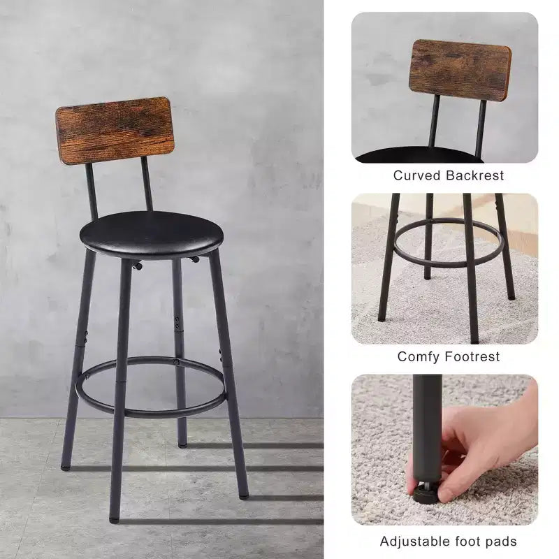 3-Piece Bar Stool Set for 2, Counter Bar Height Dining Set with 2 Padded Stool, Breakfast Table Set Bistro Dining Set, Rustic&Industrial - ModernLuxe
