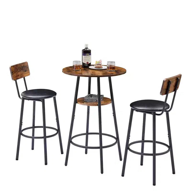 3-Piece Bar Stool Set for 2, Counter Bar Height Dining Set with 2 Padded Stool, Breakfast Table Set Bistro Dining Set, Rustic&Industrial - ModernLuxe