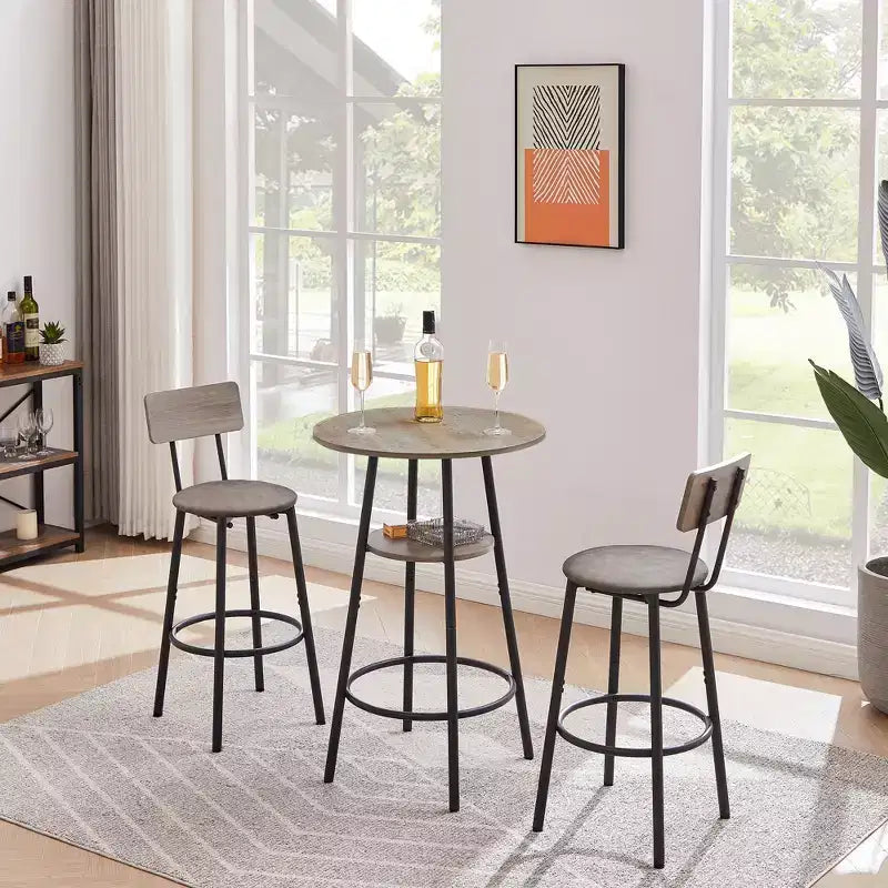 3-Piece Bar Stool Set for 2, Counter Bar Height Dining Set with 2 Padded Stool, Breakfast Table Set Bistro Dining Set, Rustic&Industrial - ModernLuxe