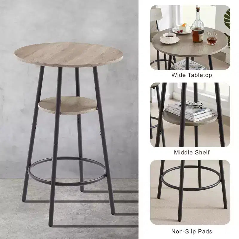 3-Piece Bar Stool Set for 2, Counter Bar Height Dining Set with 2 Padded Stool, Breakfast Table Set Bistro Dining Set, Rustic&Industrial - ModernLuxe