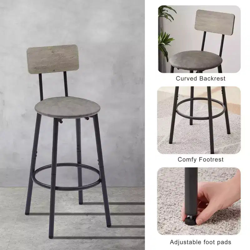 3-Piece Bar Stool Set for 2, Counter Bar Height Dining Set with 2 Padded Stool, Breakfast Table Set Bistro Dining Set, Rustic&Industrial - ModernLuxe