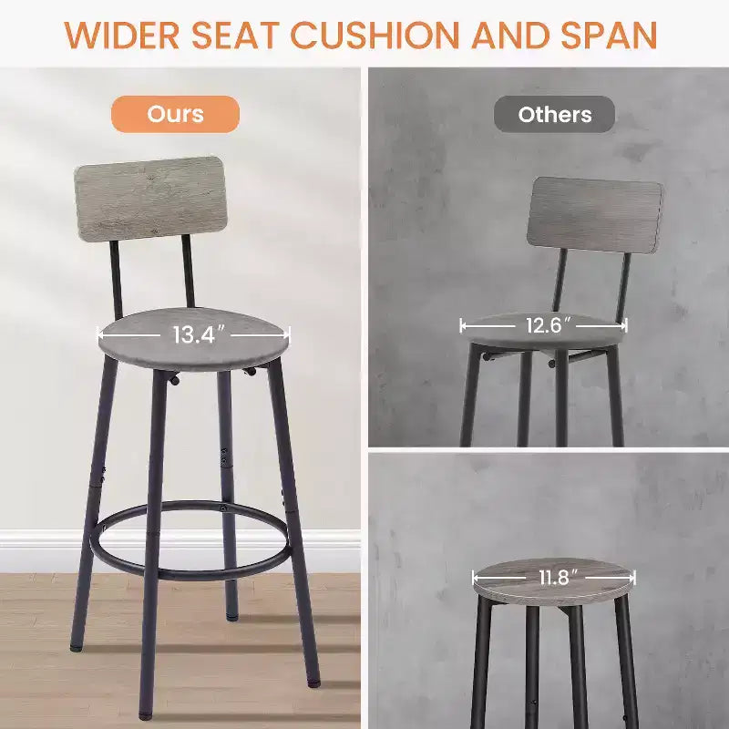 3-Piece Bar Stool Set for 2, Counter Bar Height Dining Set with 2 Padded Stool, Breakfast Table Set Bistro Dining Set, Rustic&Industrial - ModernLuxe