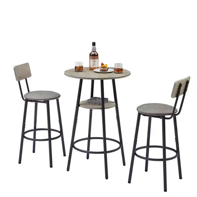 3-Piece Bar Stool Set for 2, Counter Bar Height Dining Set with 2 Padded Stool, Breakfast Table Set Bistro Dining Set, Rustic&Industrial - ModernLuxe