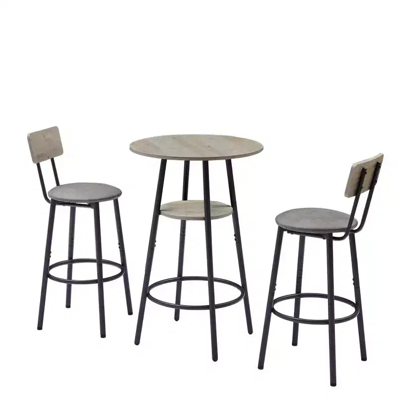 3-Piece Bar Stool Set for 2, Counter Bar Height Dining Set with 2 Padded Stool, Breakfast Table Set Bistro Dining Set, Rustic&Industrial - ModernLuxe