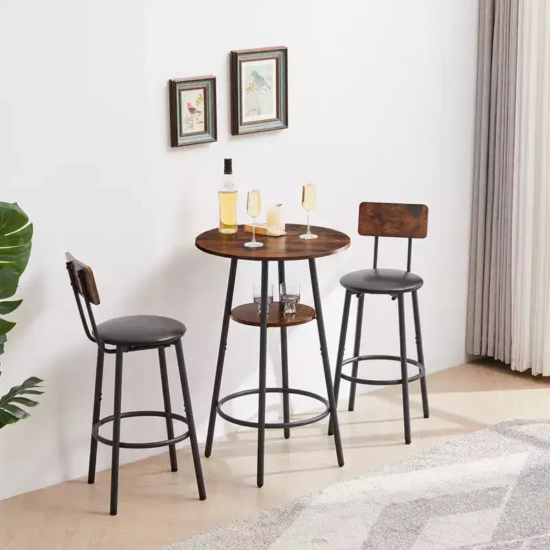 3-Piece Bar Stool Set for 2, Counter Bar Height Dining Set with 2 Padded Stool, Breakfast Table Set Bistro Dining Set, Rustic&Industrial - ModernLuxe