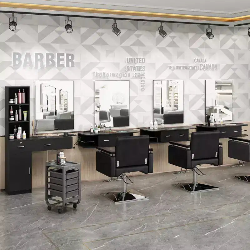 Sandinrayli Miroir Mural de Salon de Coiffure, Miroir d'Équipement de Salon pour Coiffeur, Salle de Bain, Coiffeuse, Barbershop, Noir
