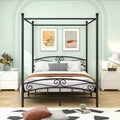 The Misty Moon Queen Size Metal Canopy Bed Frame with Headboard and Footboard Black