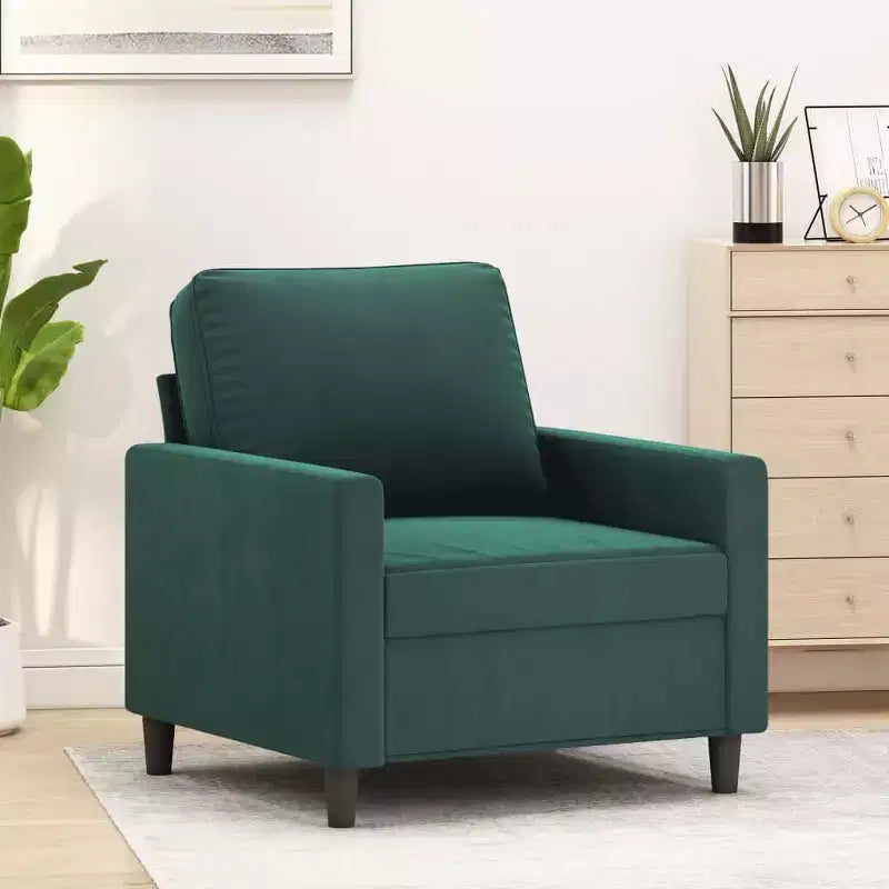 vidaXL Fauteuil en velours vert foncé - Fauteuil confortable en velours luxueux, avec cadre en métal robuste et design moderne accrocheur