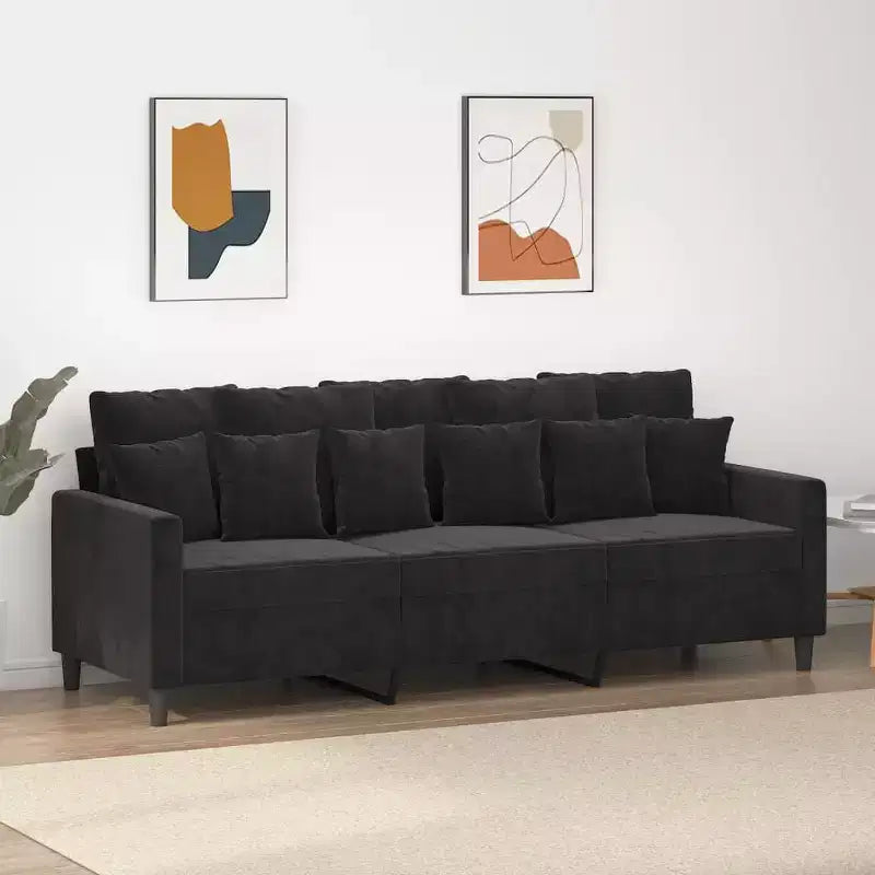 vidaXL 3-Seater Luxurious Sofa in Black Velvet with Sturdy Metal Frame - Contemporary Design for Living Room or Lounge