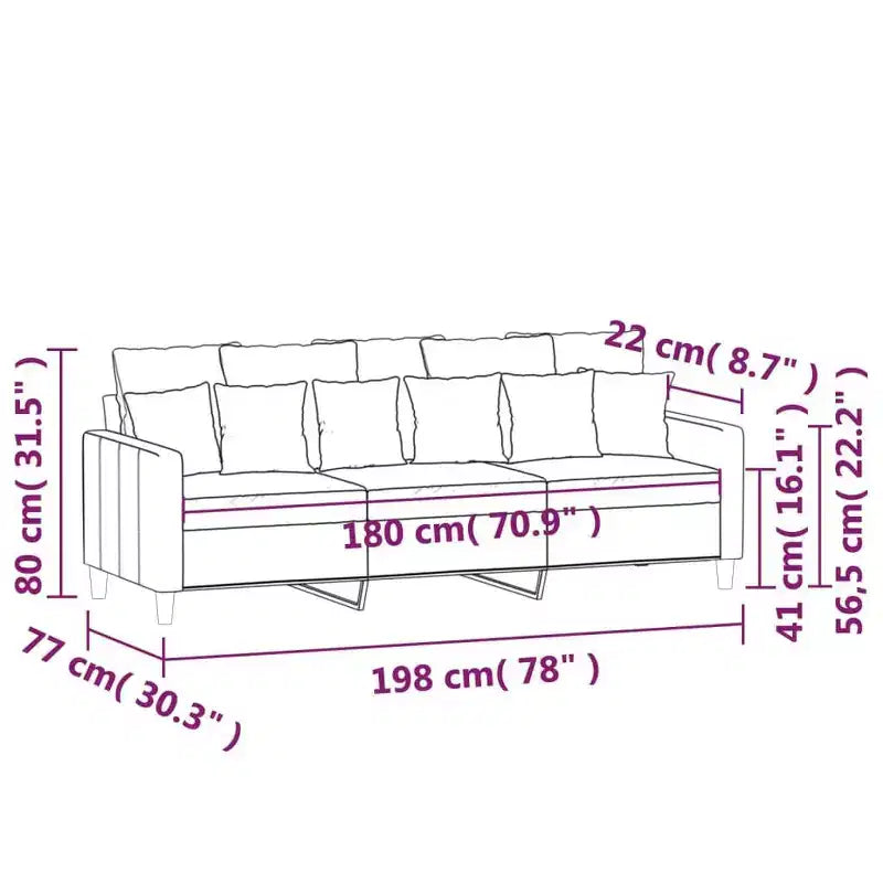 vidaXL 3-Seater Luxurious Sofa in Black Velvet with Sturdy Metal Frame - Contemporary Design for Living Room or Lounge