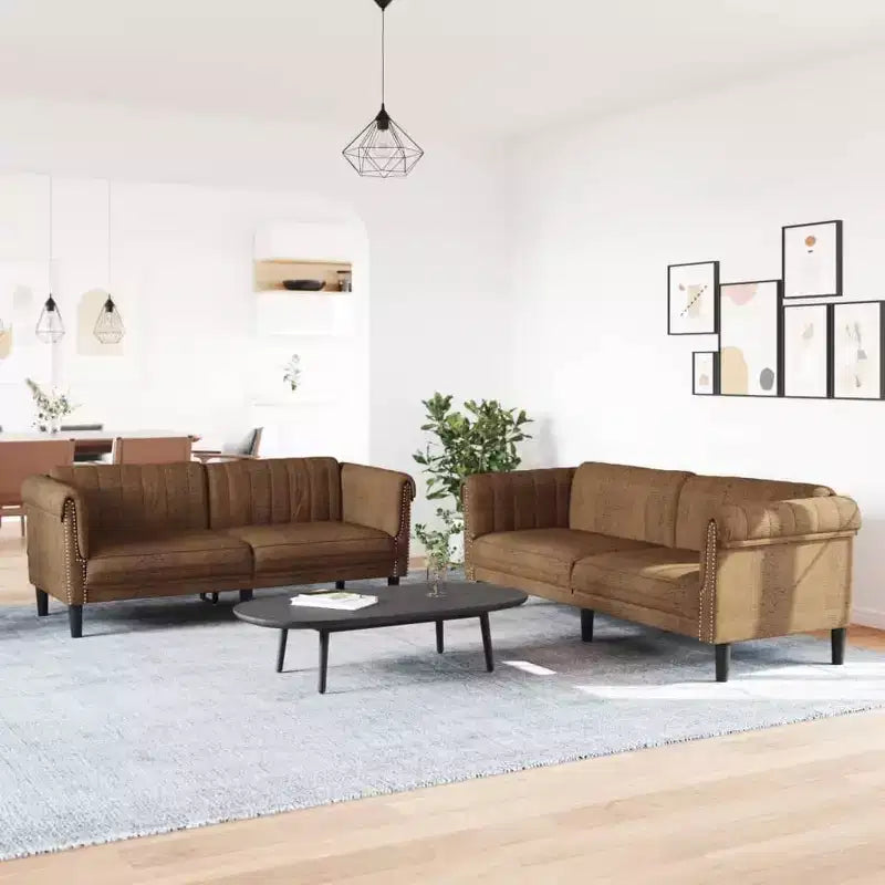 vidaXL Velvet Sofa Set - 2pc Brown Settee and Armchair, Modern Living Room Furniture with Sturdy Legs and Plush Comfort