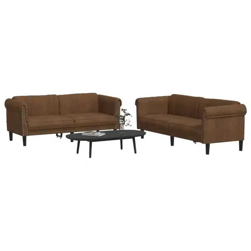 vidaXL Velvet Sofa Set - 2pc Brown Settee and Armchair, Modern Living Room Furniture with Sturdy Legs and Plush Comfort