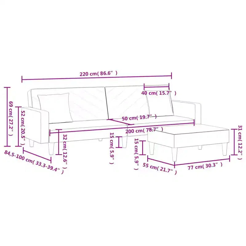 vidaXL Sofa Set Black Velvet (100% polyester), wood, plastic Large