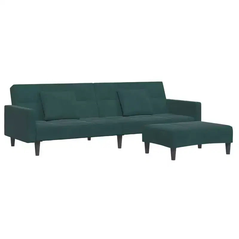 vidaXL 2-Seater Sofa Bed with Footstool - Dark Green Velvet, Convertible, Ideal for Living Rooms, Home Theatres, Apartments