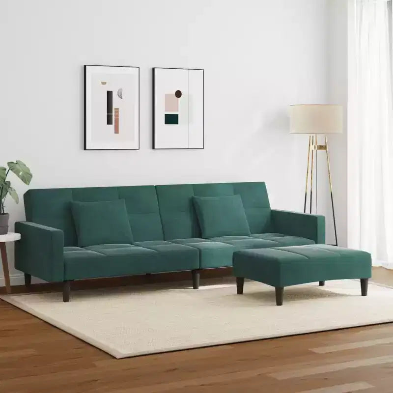 vidaXL 2-Seater Sofa Bed with Footstool - Dark Green Velvet, Convertible, Ideal for Living Rooms, Home Theatres, Apartments