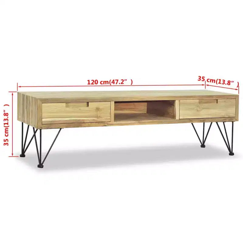 vidaXL TV Cabinet Natural Wood Recycled Solid Teak, Wrought Iron