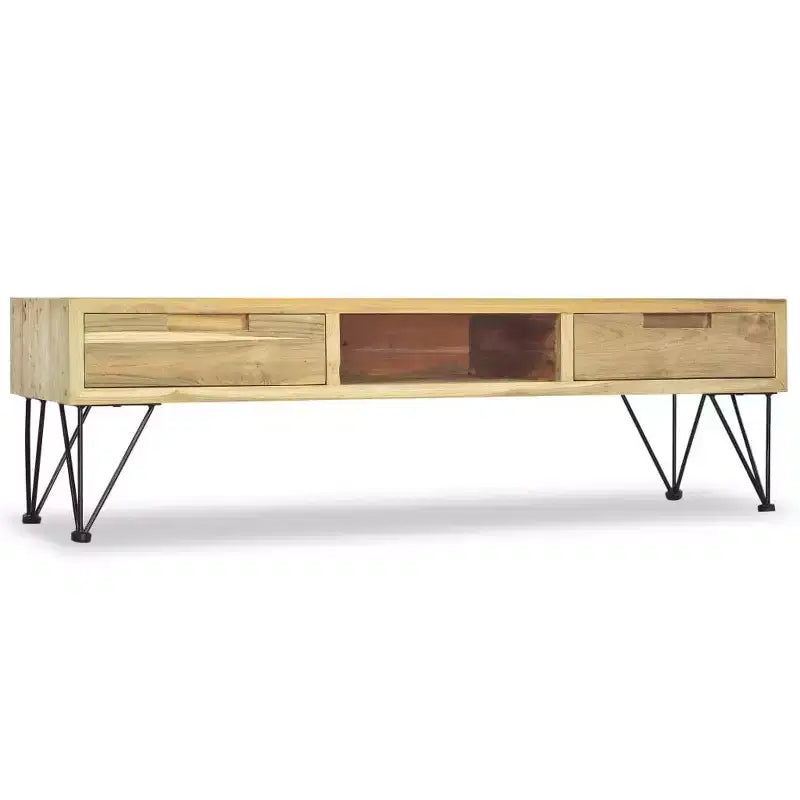 vidaXL TV Cabinet Natural Wood Recycled Solid Teak, Wrought Iron