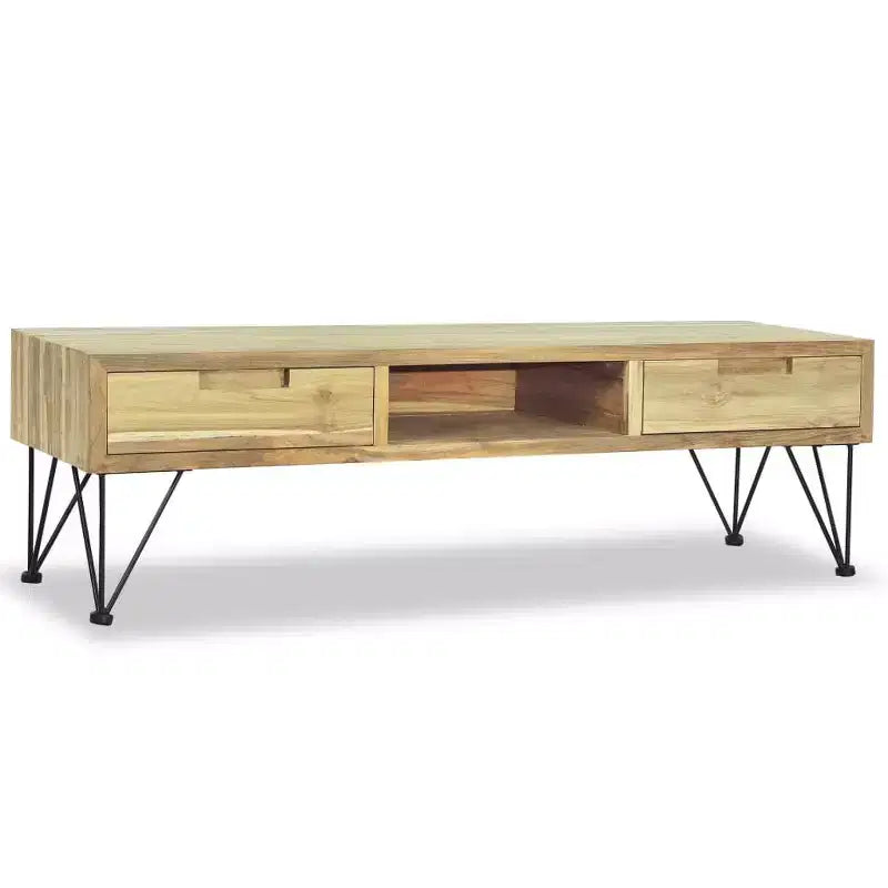 vidaXL TV Cabinet Natural Wood Recycled Solid Teak, Wrought Iron