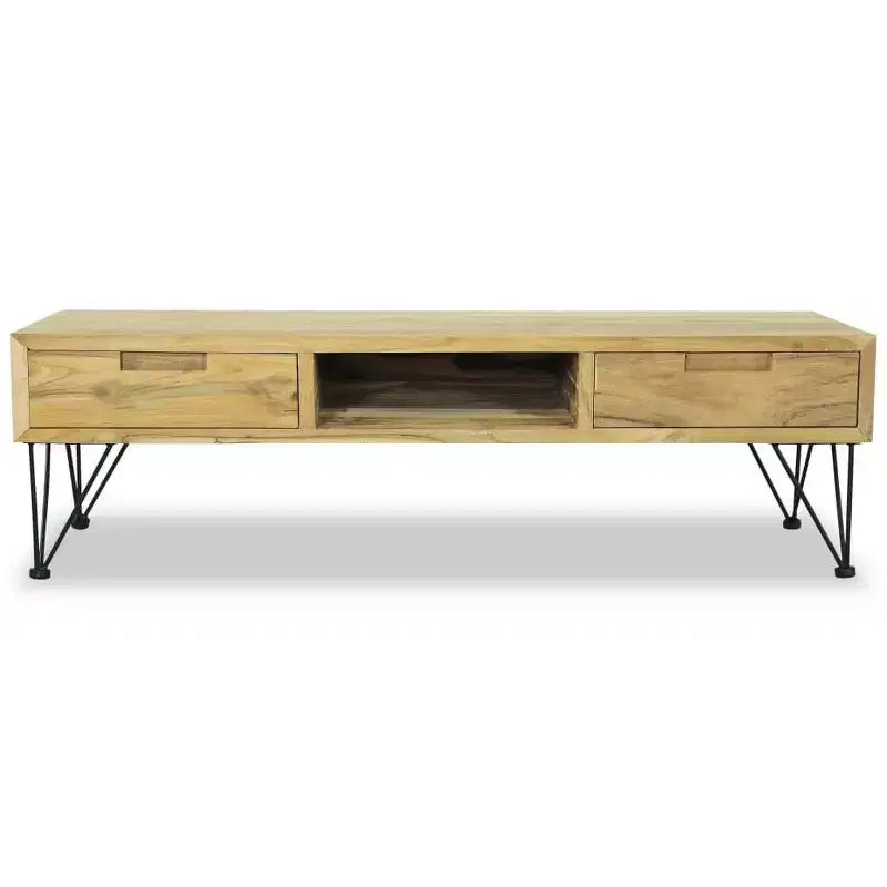 vidaXL TV Cabinet Natural Wood Recycled Solid Teak, Wrought Iron