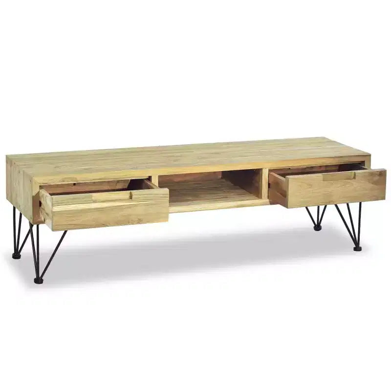vidaXL TV Cabinet Natural Wood Recycled Solid Teak, Wrought Iron