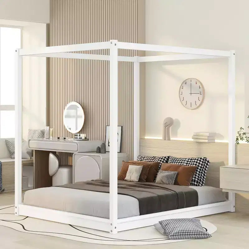 Whisen Queen Size Canopy Platform Bed with Support Legs