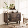 47-Inch Sideboard Buffet Cabinet with Fluted Glass Doors and Three Drawers, Adjustable Shelves, Modern Mid-Century Credenza, Storage Solution