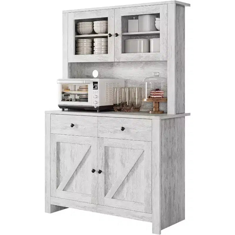 Freestanding Kitchen Pantry Cabinet with Microwave Stand, Tall Hutch Cabinet with Buffet Cupboard, Adjustable Shelves Storage for Dining Room