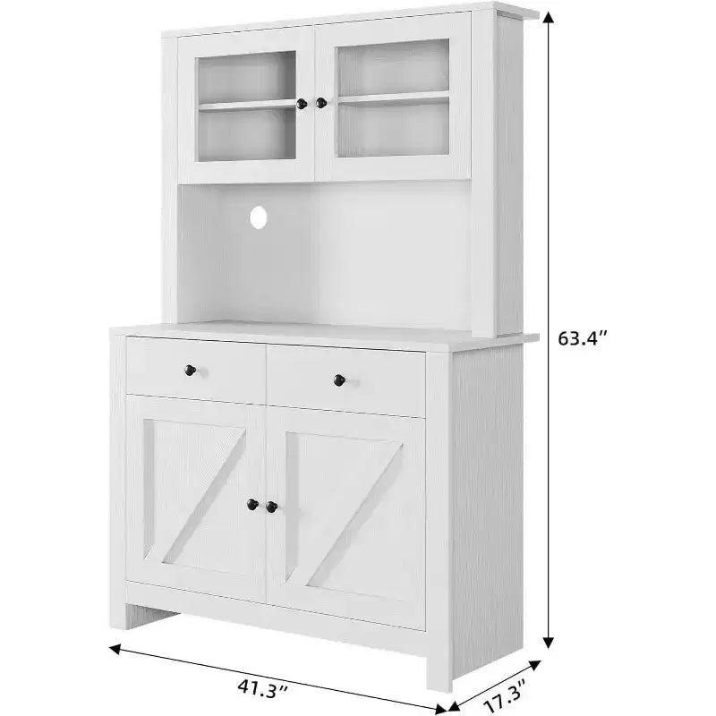 Freestanding Kitchen Pantry Cabinet with Microwave Stand, Tall Hutch Cabinet with Buffet Cupboard, Adjustable Shelves Storage for Dining Room