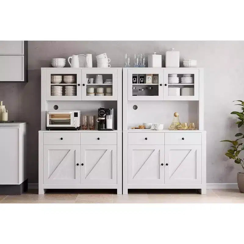 Freestanding Kitchen Pantry Cabinet with Microwave Stand, Tall Hutch Cabinet with Buffet Cupboard, Adjustable Shelves Storage for Dining Room