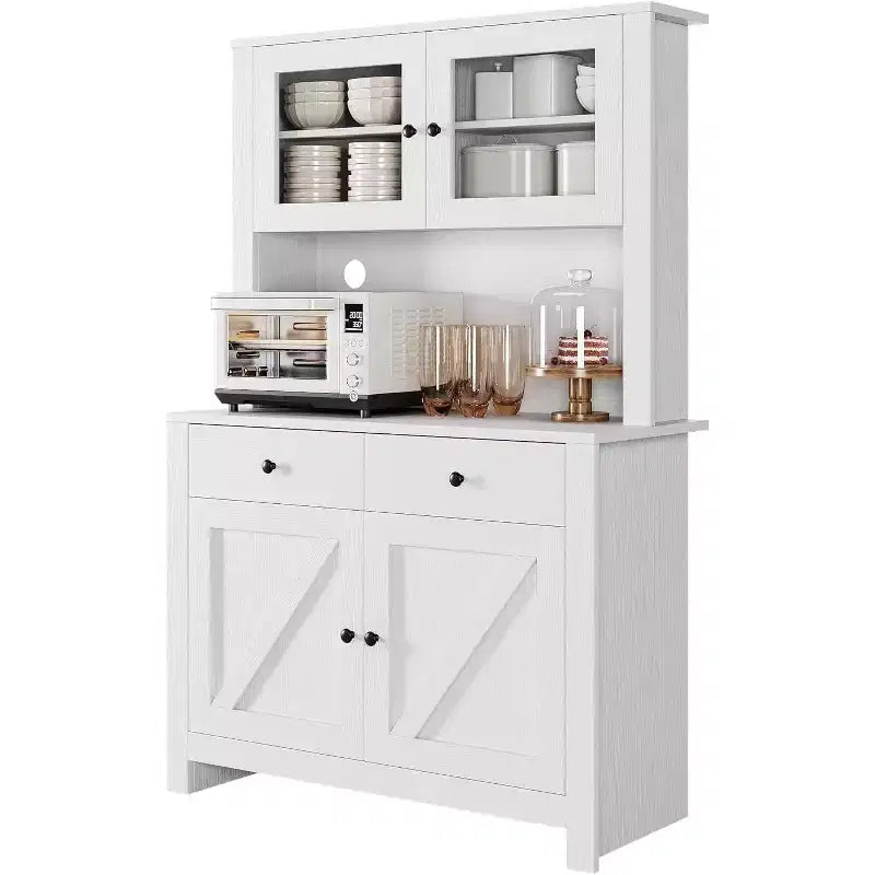 Freestanding Kitchen Pantry Cabinet with Microwave Stand, Tall Hutch Cabinet with Buffet Cupboard, Adjustable Shelves Storage for Dining Room