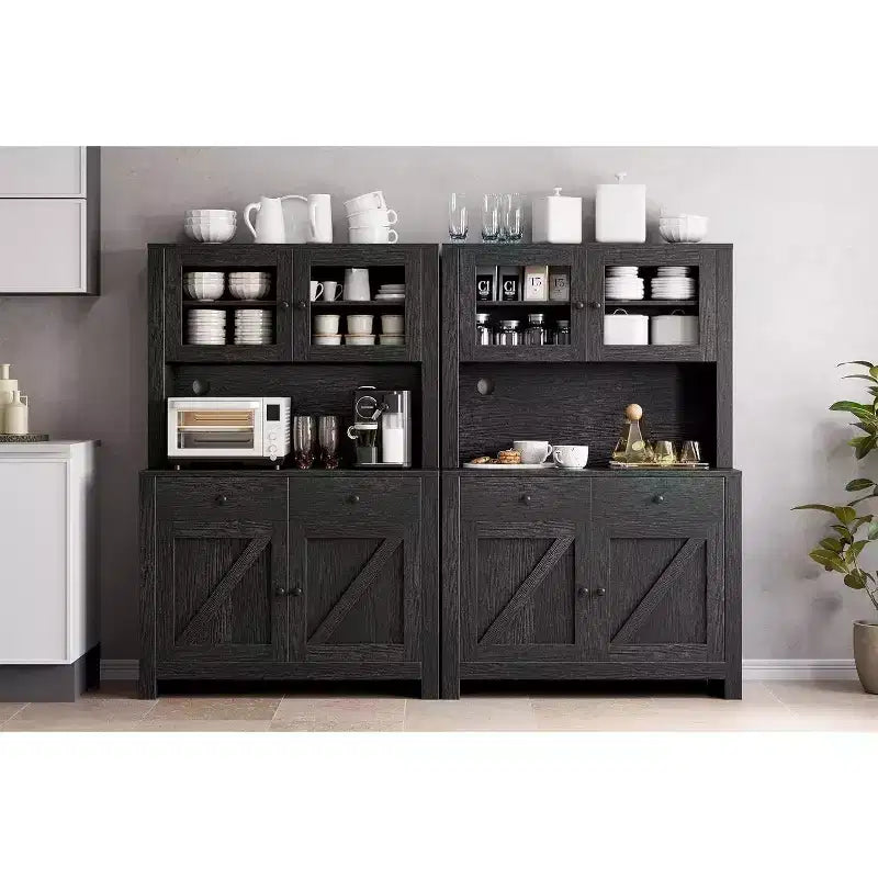 Freestanding Kitchen Pantry Cabinet with Microwave Stand, Tall Hutch Cabinet with Buffet Cupboard, Adjustable Shelves Storage for Dining Room